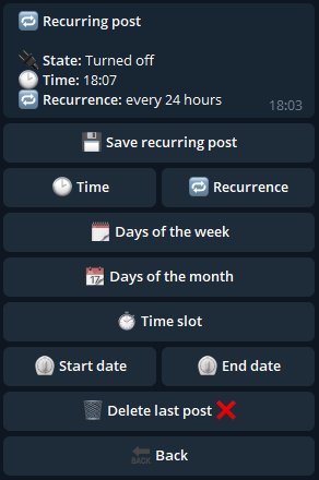 Recurring post starting menu