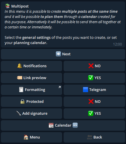Multipost starting menu